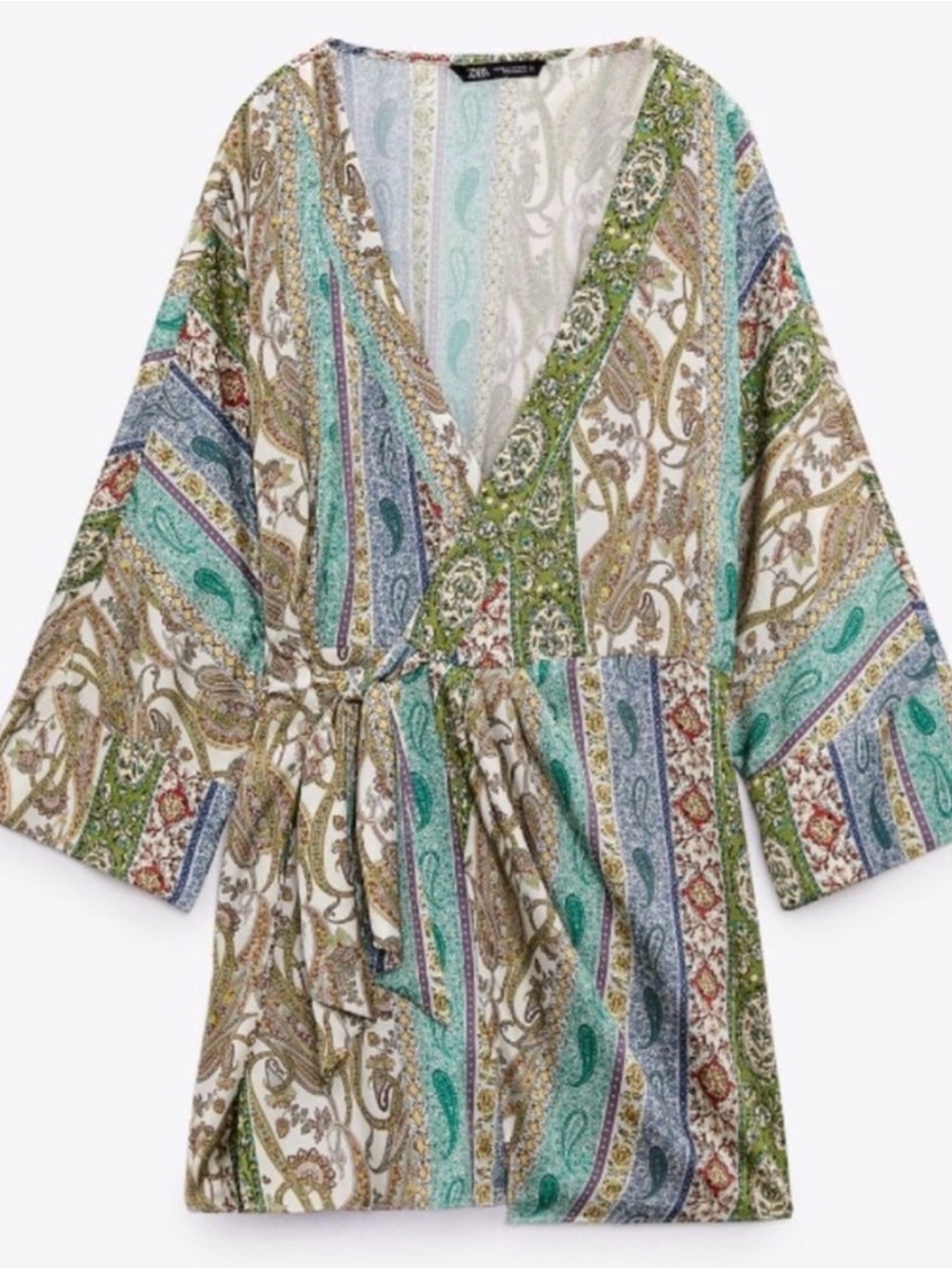 Zara Boho Wrap Mini Dress Side Tie Romper Multi Paisley